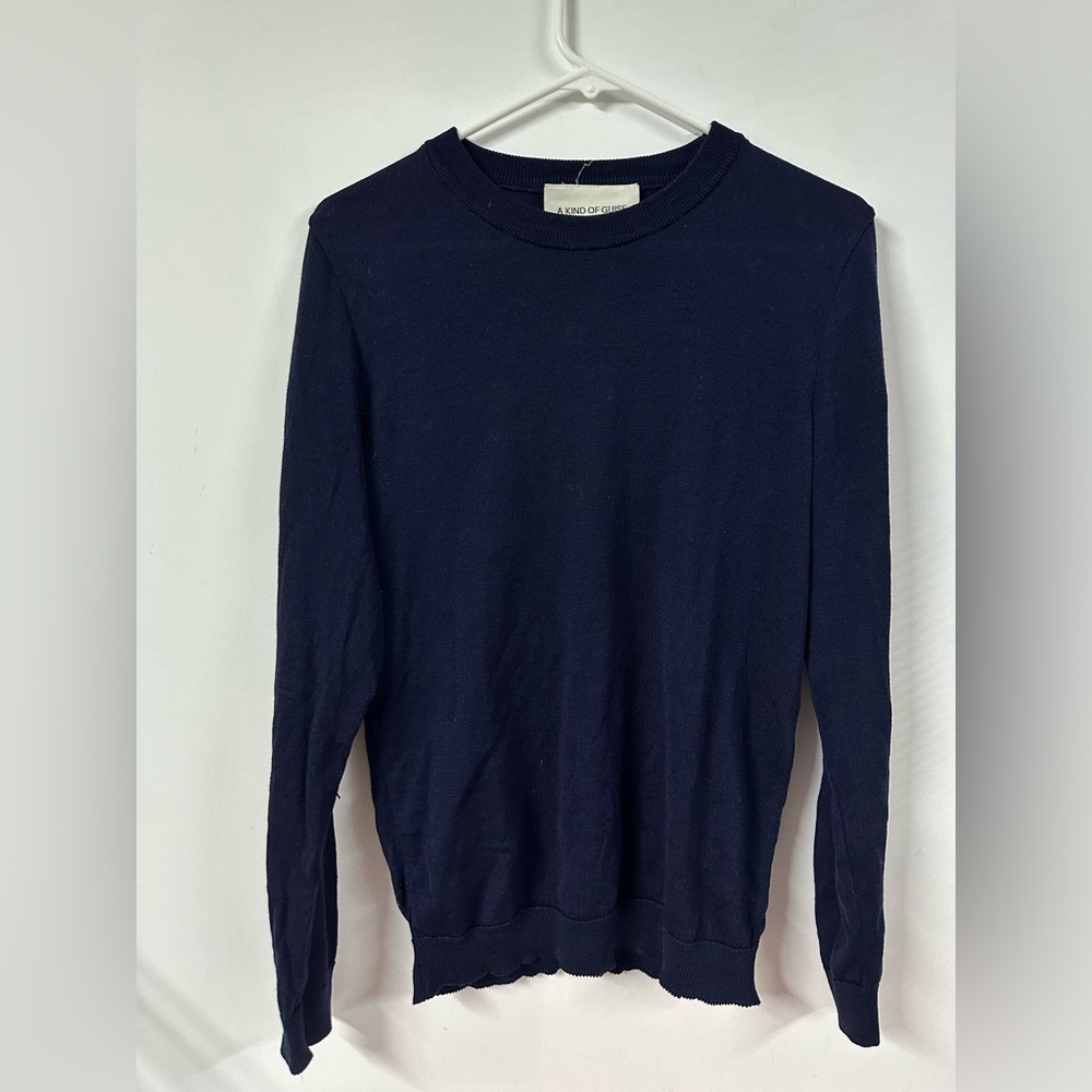 A Kind of Guise Merino Wool Crewneck Pullover Sweater Sz Small Navy Blue
